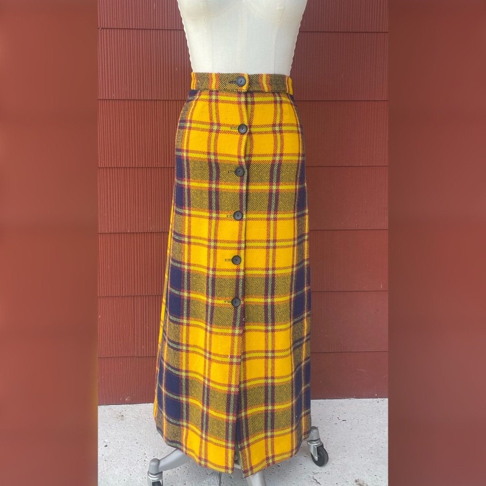 Fritzi of California Vintage 1970s Plaid Button Down Maxi Check High Waist 70s